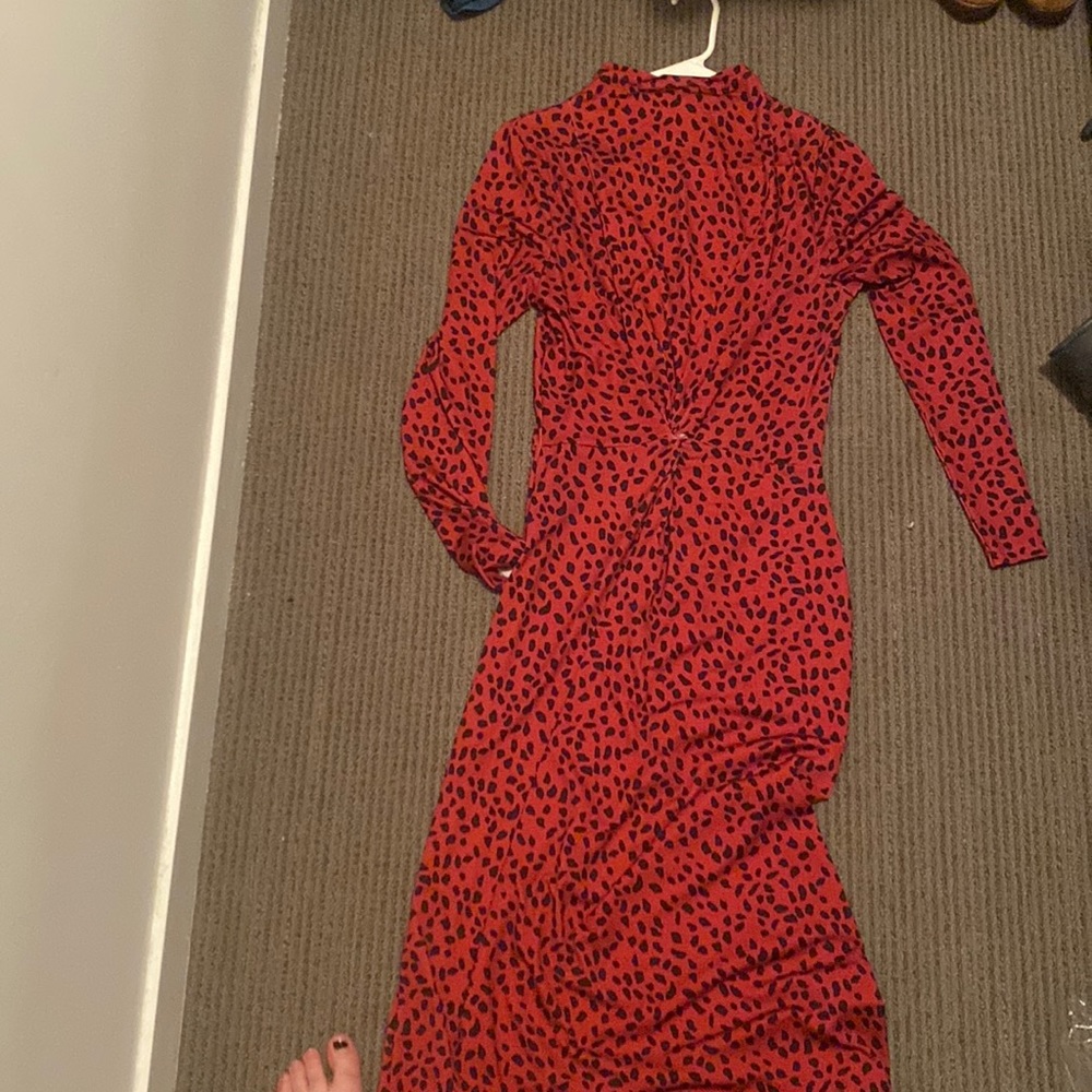 WAYF red cheetah midi knot dress